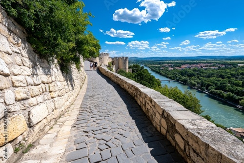 A family exploring the ancient city walls of Avignon, discovering hidden towers and panoramic views of the surrounding landscape