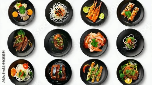 set of foods in pan on white background