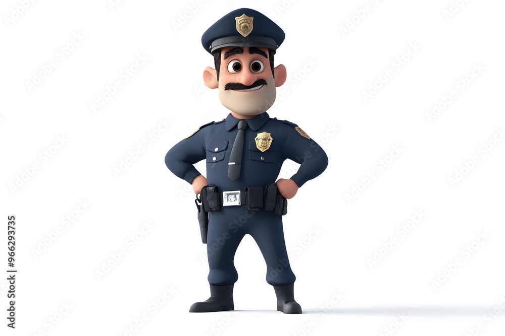 3D illustration of cartoon police officer smiling in uniform 3D illustration of cartoon police officer smiling in uniform