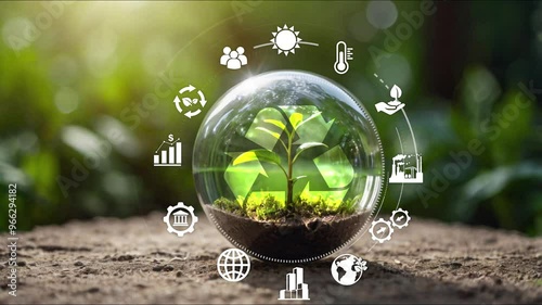 Circular economy concept for future business growth and environmental sustainability and reduce pollution for future business and environmental growth.4K video