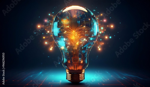 Technology light bulb in the dark