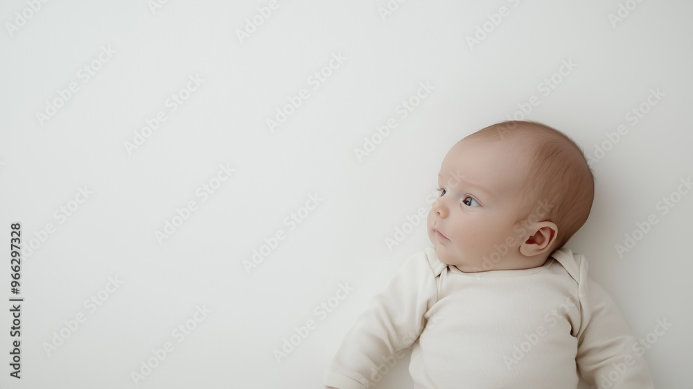 a newborn lying on a plain white background with the baby's delicate features and soft skin highlighted by natural light, emphasizing simplicity and purity a newborn lying on a plain white background with the baby's delicate features and soft skin highlighted by natural light, emphasizing simplicity and purity
