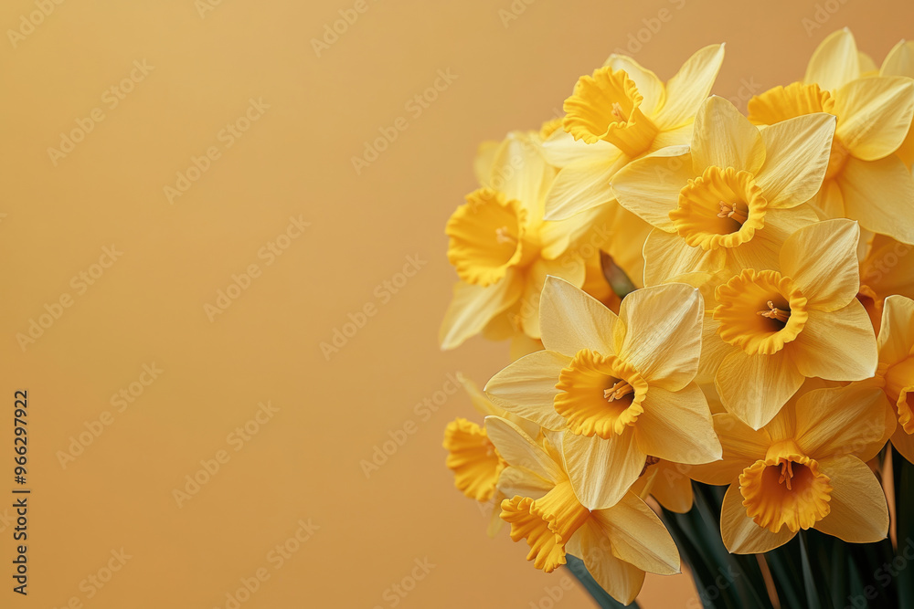 Naklejka premium A banner featuring a vibrant bouquet of bright yellow daffodils with a space for text.