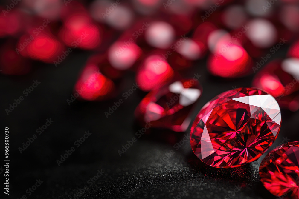 Rubies displayed on a black background. Rubies displayed on a black background.