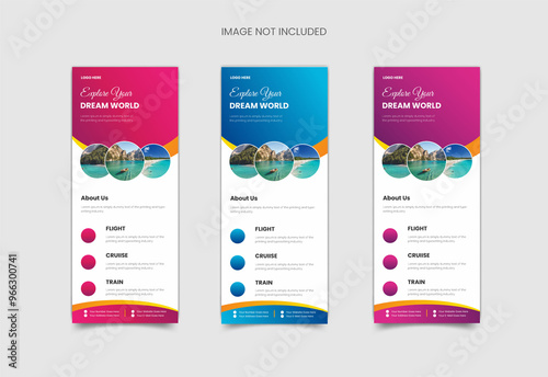 Travel vacation roll up banner design template. photo