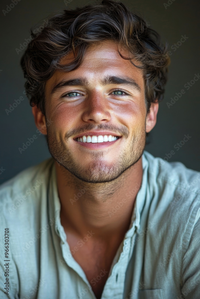 A handsome young man smiling in a casual shirt. A handsome young man smiling in a casual shirt.