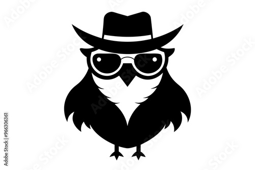 A cool vintage style owl with sun glasses, silhouette black color on the white background, vector illustration 