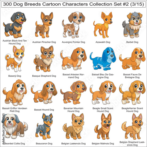 Dog Breeds Cartoon Characters Collection Set of 300 Dog Faces Isolated Part 3