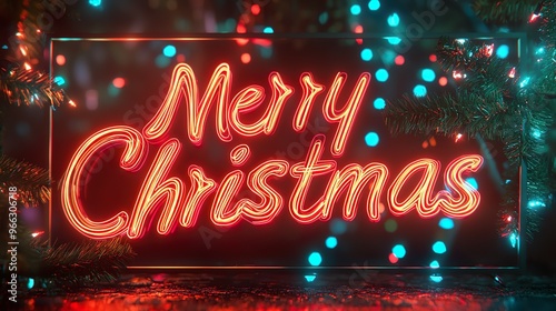 Text 'Merry Christmas' greeting Christmas vibe background photo