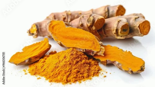 turmeric root and spice isolated