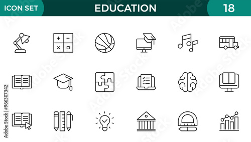 Education line icon collection. Set of vector line icons of education for modern concepts, web, and apps. Set of flat signs and symbols for web and apps.