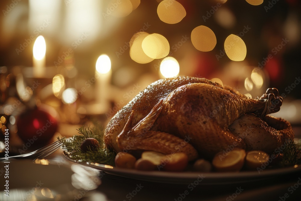 Roasted Turkey on Christmas Table Roasted Turkey on Christmas Table