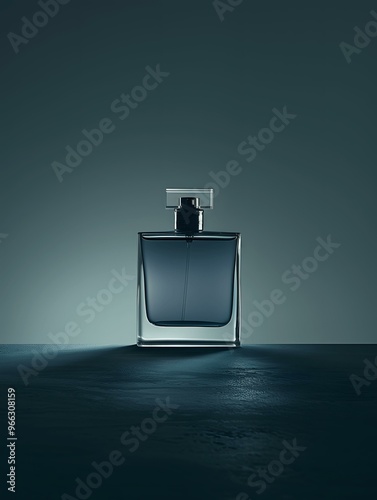 Elegant Glass Perfume Bottle on Dark Blue Background