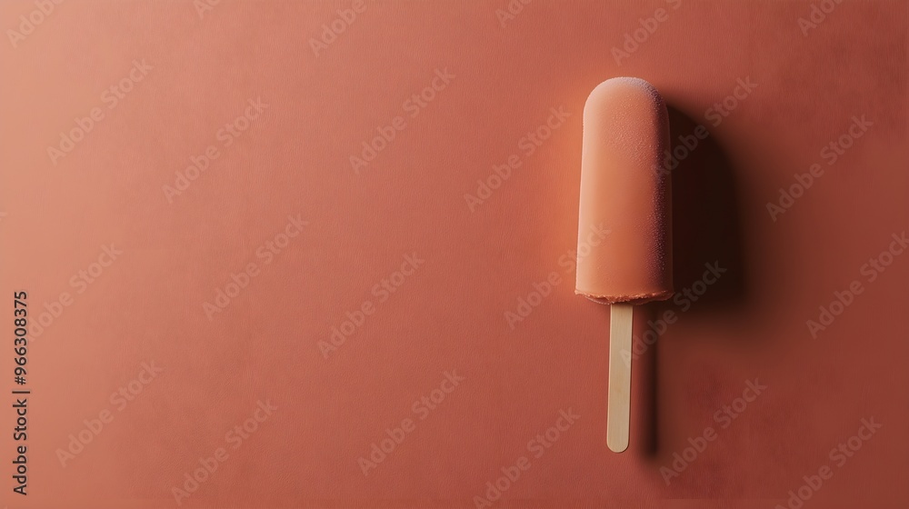 A single ice cream stick placed at an angle on a soft, solid color backdrop, emphasizing its natural texture,No blurriness