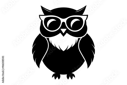 A cool vintage style owl with sun glasses, silhouette black color on the white background, vector illustration 