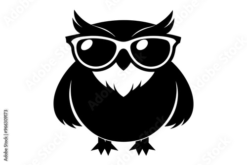 A cool vintage style owl with sun glasses, silhouette black color on the white background, vector illustration 