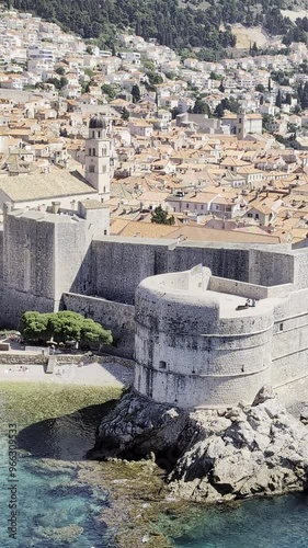View of Dubrovnik Old Town, City Walls, and Adriatic Sea - Scenic Video