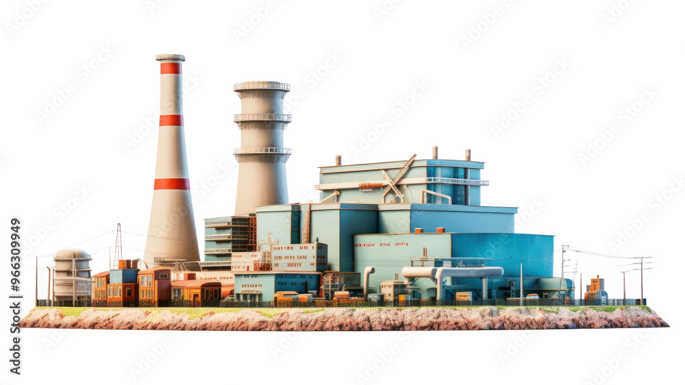 Obraz premium PNG Nuclear powerplant architecture factory white background.
