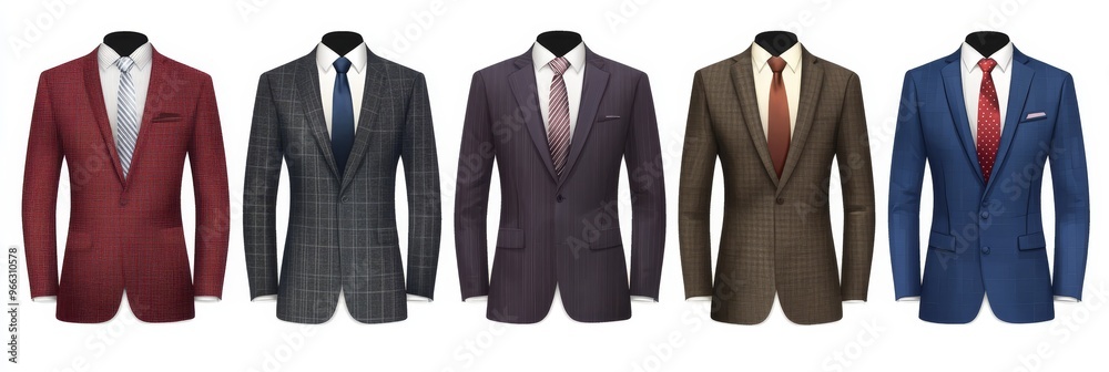 This set of five high-quality images features different formal suits for men, perfect for fashion design, illustrations, presentations, and more. Each suit is cut out and ready to use This set of five high-quality images features different formal suits for men, perfect for fashion design, illustrations, presentations, and more. Each suit is cut out and ready to use