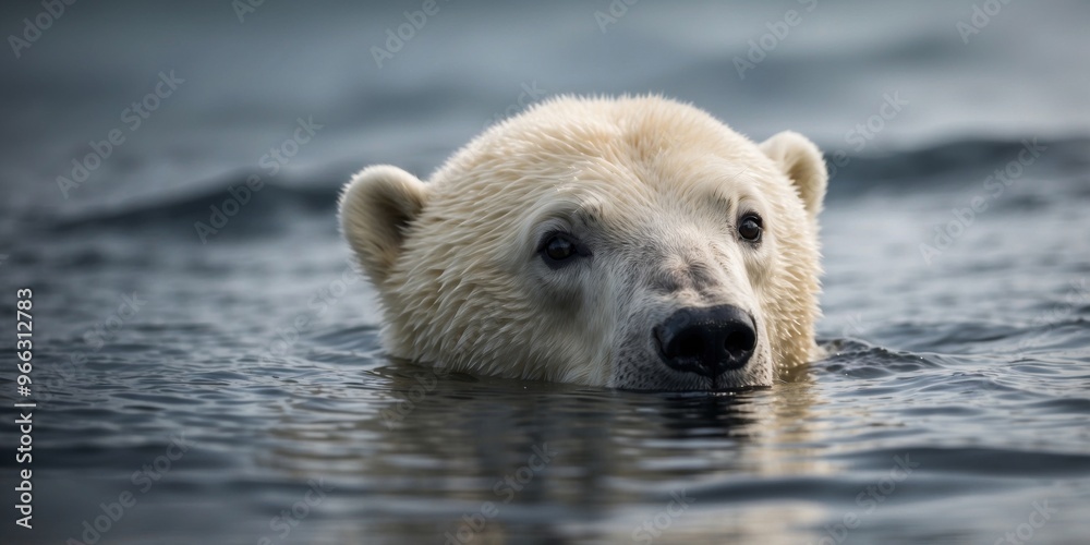 Fototapeta premium Adorable Polar Bear Cub Swimming in the Arctic.