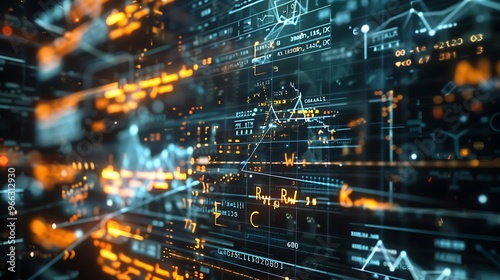 Science formulas on a transparent computer screen, close-up, vivid and bright, digital display. 32k, full ultra hd, high resolution photo