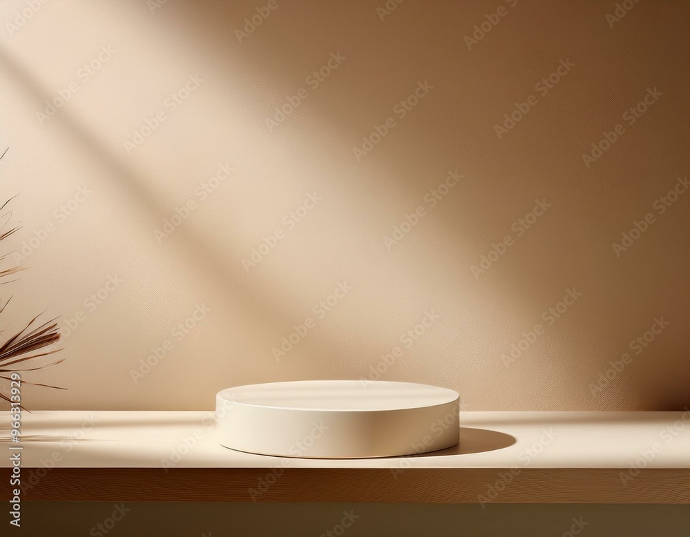 Minimalist clean surface for product display. Clean, elegant minimal desk with a plant Minimalist clean surface for product display. Clean, elegant minimal desk with a plant