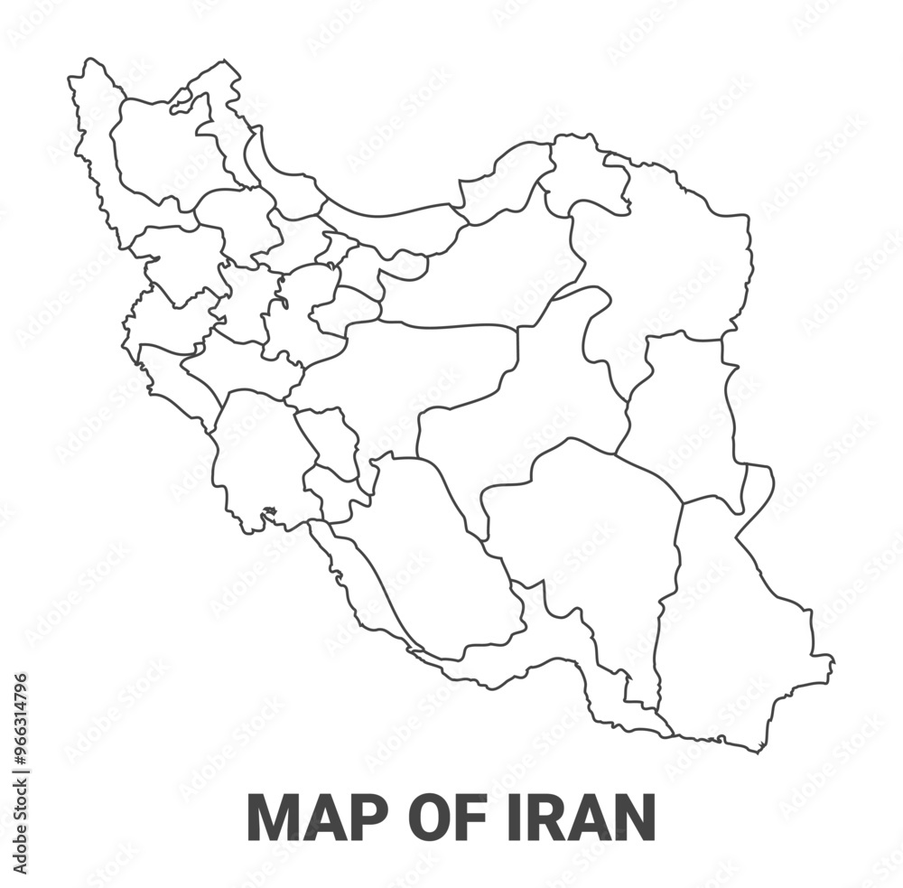 Fototapeta premium Outline Iran map with borders of region vector illustration
