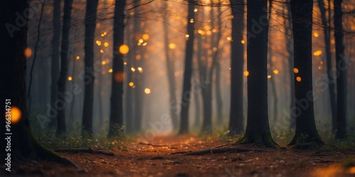 A forest where the trees glow with an inner light, casting eerie shadows on the ground.