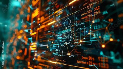 Science formulas on a transparent computer screen, close-up, vivid and bright, digital display. 32k, full ultra hd, high resolution photo