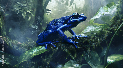 Visually Stunning Blue Dart Frog Thrives In Rainforest photo