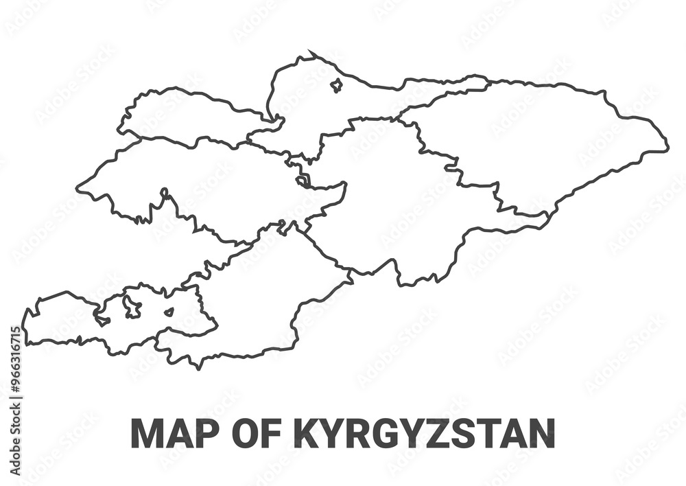 Outline Kyrgyzstan map with borders of region vector illustration Outline Kyrgyzstan map with borders of region vector illustration