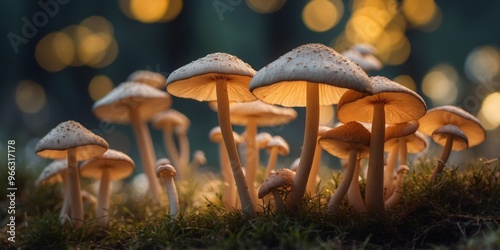A field of towering mushrooms that glow in the dark, swaying gently as if alive.
