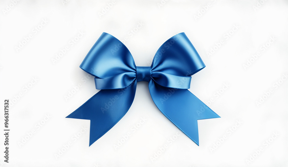 Naklejka premium A blue Christmas ribbon and bow isolated on a white background.