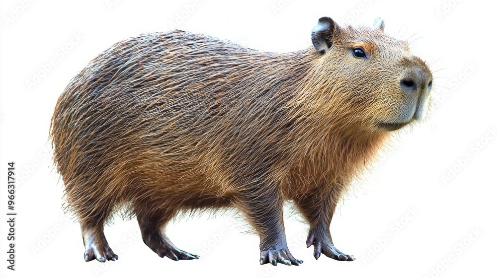 majestic capybara stands in still water, its thick fur glistening under soft light. This tranquil moment highlights the animal’s peaceful nature and robust form. majestic capybara stands in still water, its thick fur glistening under soft light. This tranquil moment highlights the animal’s peaceful nature and robust form.