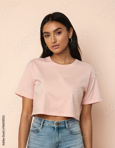 Woman with a pale pink crop top