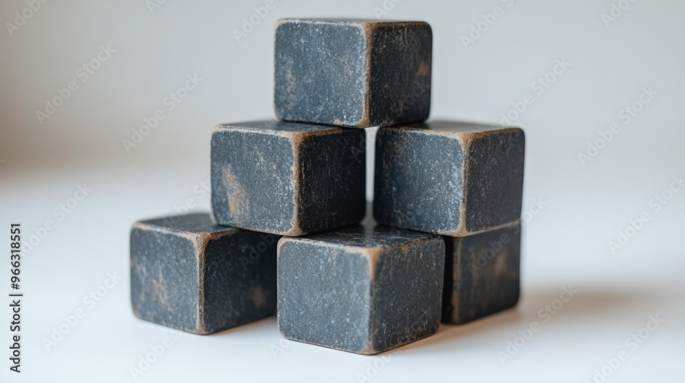 A stack of dark wooden cubes is carefully arranged, displaying minimalist elegance A stack of dark wooden cubes is carefully arranged, displaying minimalist elegance