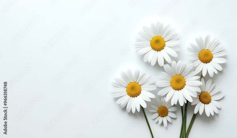 white daisies on a white paper texture background with copy space white daisies on a white paper texture background with copy space