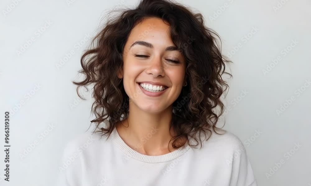 Portrait of a smiling young woman with curly hair isolated on a white background Portrait of a smiling young woman with curly hair isolated on a white background