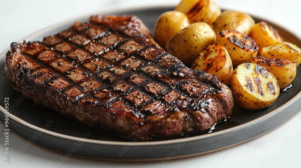 Grilled steak and roasted potatoes create a delicious gourmet experience Grilled steak and roasted potatoes create a delicious gourmet experience