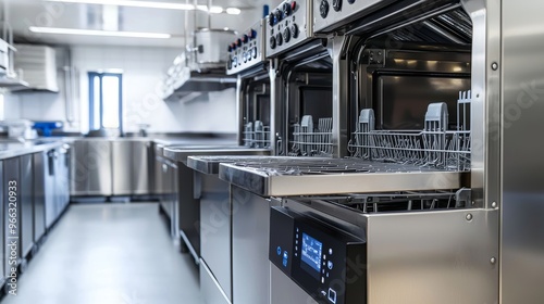 Modern Commercial Kitchen with Advanced Automated Dishwashing Machine for Increased Productivity