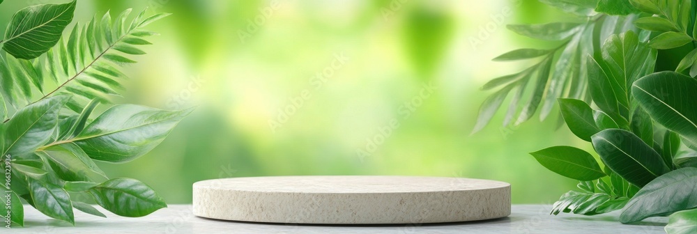 Simple scene in abstraction. platform with leaves on a clear backdrop for product presentations. Simple scene in abstraction. platform with leaves on a clear backdrop for product presentations.