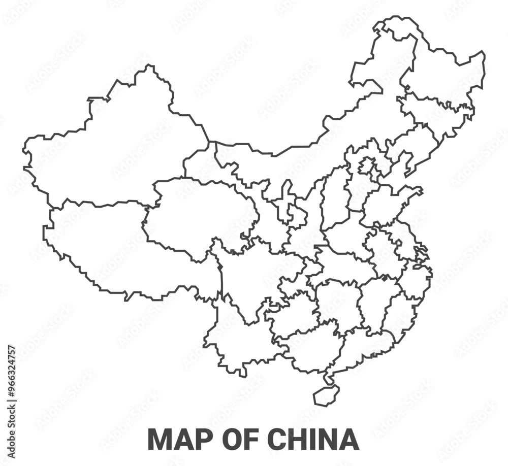 Fototapeta Outline China map with borders of region vector illustration