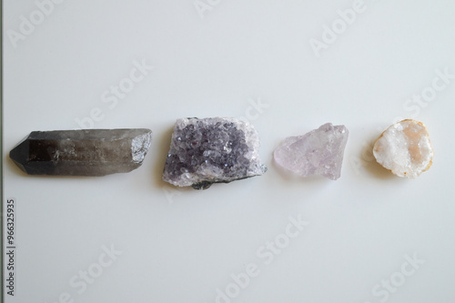 Stones Collection: Smoky Quartz, Pyrite, Amethyst, Quartz Geode, Fire Agate, Yellow Sapphire, Titanium Aura Spirit Quartz