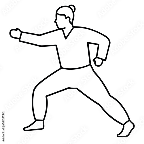 Minimalist Martial Arts Silhouette Line Art Vector.