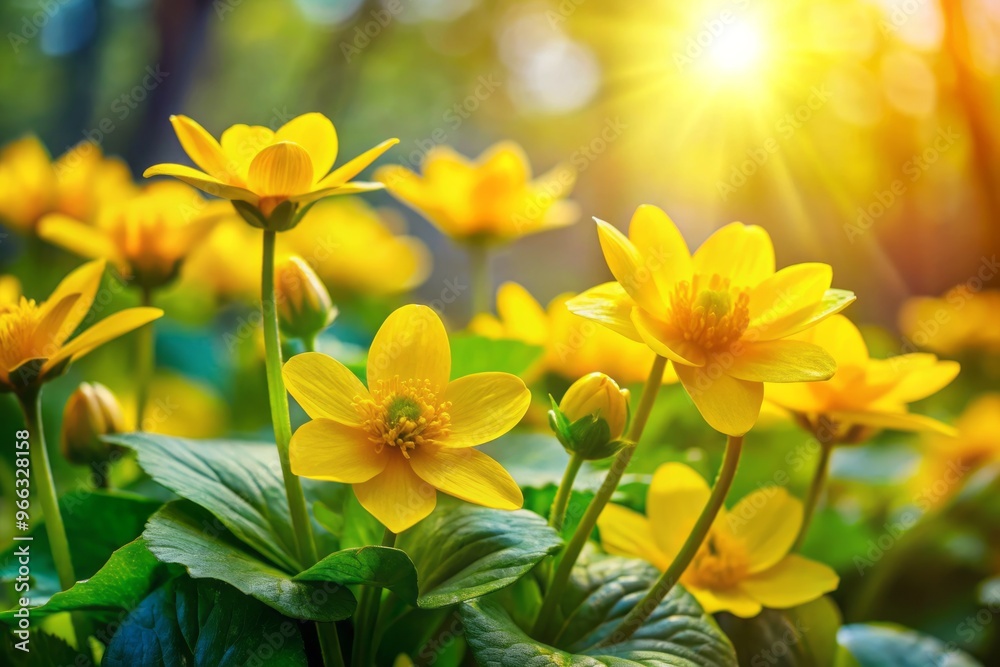 Vibrant yellow blooming wren flowers stand out against a lush green foliage background, capturing the joyful essence of Vibrant yellow blooming wren flowers stand out against a lush green foliage background, capturing the joyful essence of