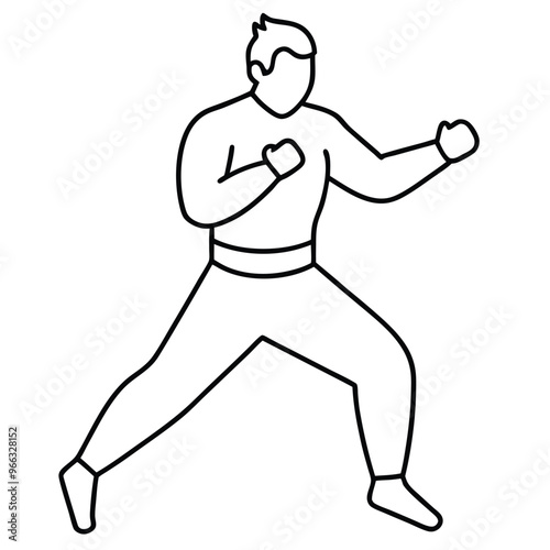 Minimalist Martial Arts Silhouette Line Art Vector.