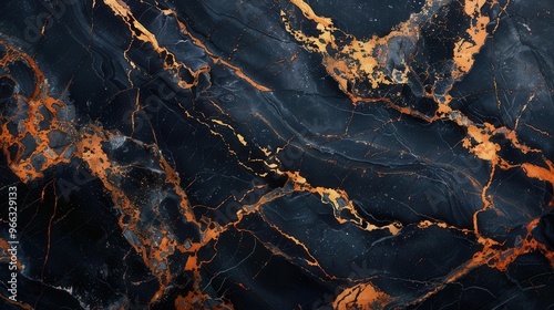 Intense black marble with bold copper veining, creating a dramatic and stylish background image