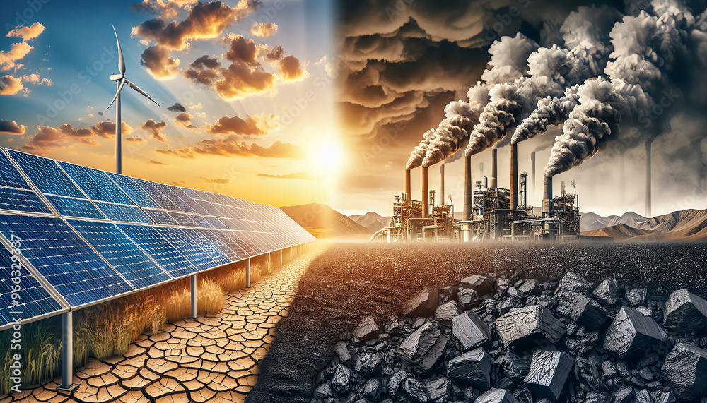 custom made wallpaper toronto digitalContrast renewable energy sources like solar panels and wind turbines with coal and smokestacks.
