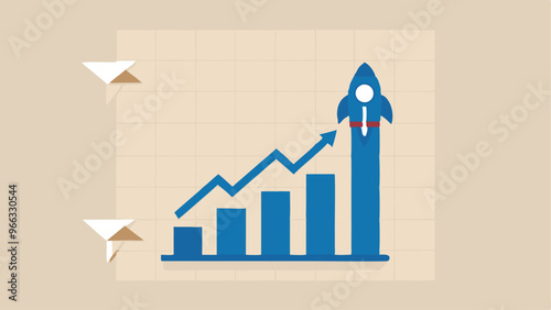 Exponential growth or compound interest, investment, wealth or earning rising up graph, business sales or profit increase concept