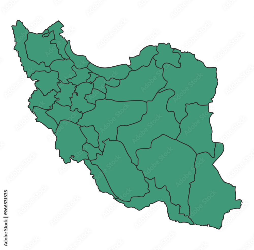 Green Iran simple map with states border outline vector Green Iran simple map with states border outline vector